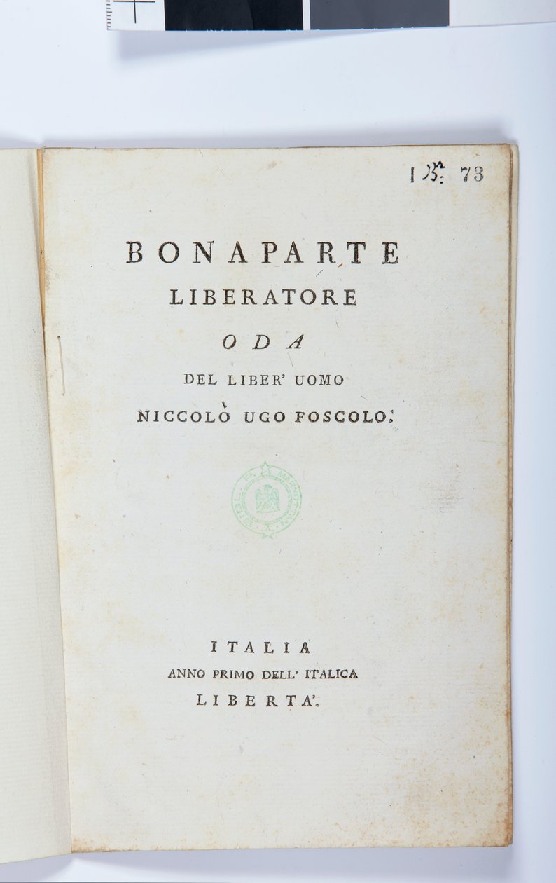 Pagina del titolo di Bonaparte Liberatore di Niccolò Ugo Foscolo, edizione originale, 1797 da Italian School