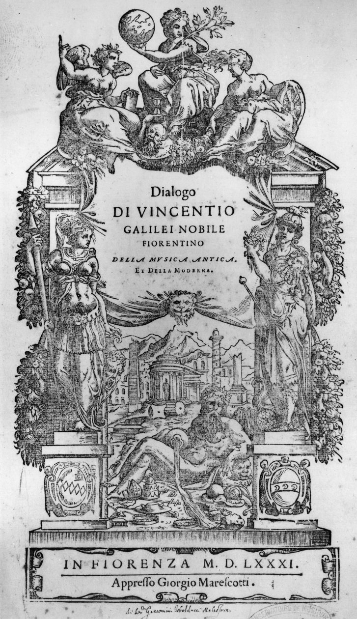 Pagina del titolo di Della Musica Antica et della Moderna di Vincenzo Galilei, 1581 da Italian School