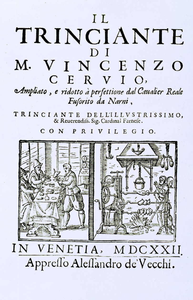 Frontespizio di un libro di cucina italiano, pub. Venezia, 1622 da Italian School