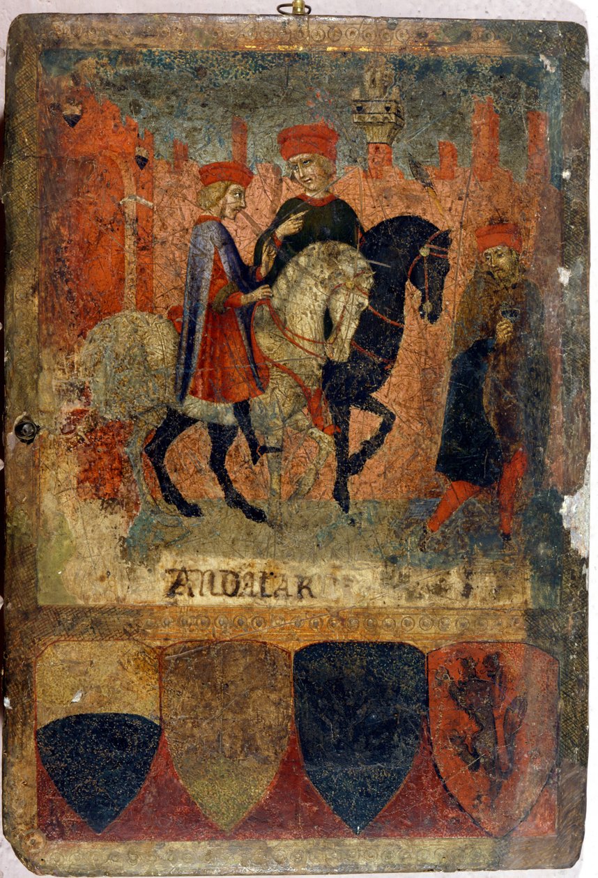 Due ispettori fiscali. Biccherna (copertina del registro contabile della città di Siena). Archivio Nazionale - Museo delle Tavolette di Biccherna, Siena. Fine XIV - inizio XV secolo. da Italian School