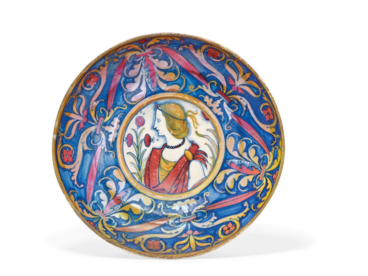 Piatto a piede in maiolica umbra con oro e rubino, da Deruta a Gubbio, c.1510-20 da Italian School