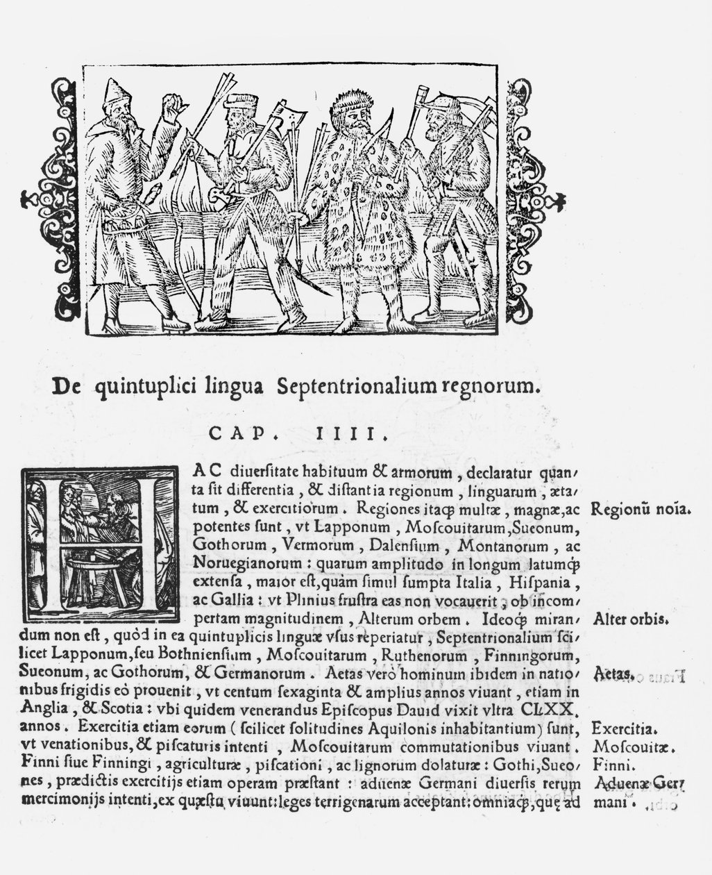 Varietà di lingue, illustrazione da Historia de Gentibus Septentrionalibus di Olaus Magnus (1490-1558), pubblicato a Roma, 1555 da Italian School