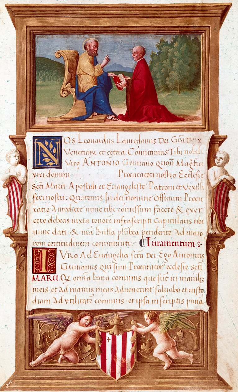 Venezia: Commissione del Doge Antonio Grimani (1434-1523), Procuratore di San Marco Pagina manoscritta del XVI secolo. Venezia, Museo Correr da Italian School
