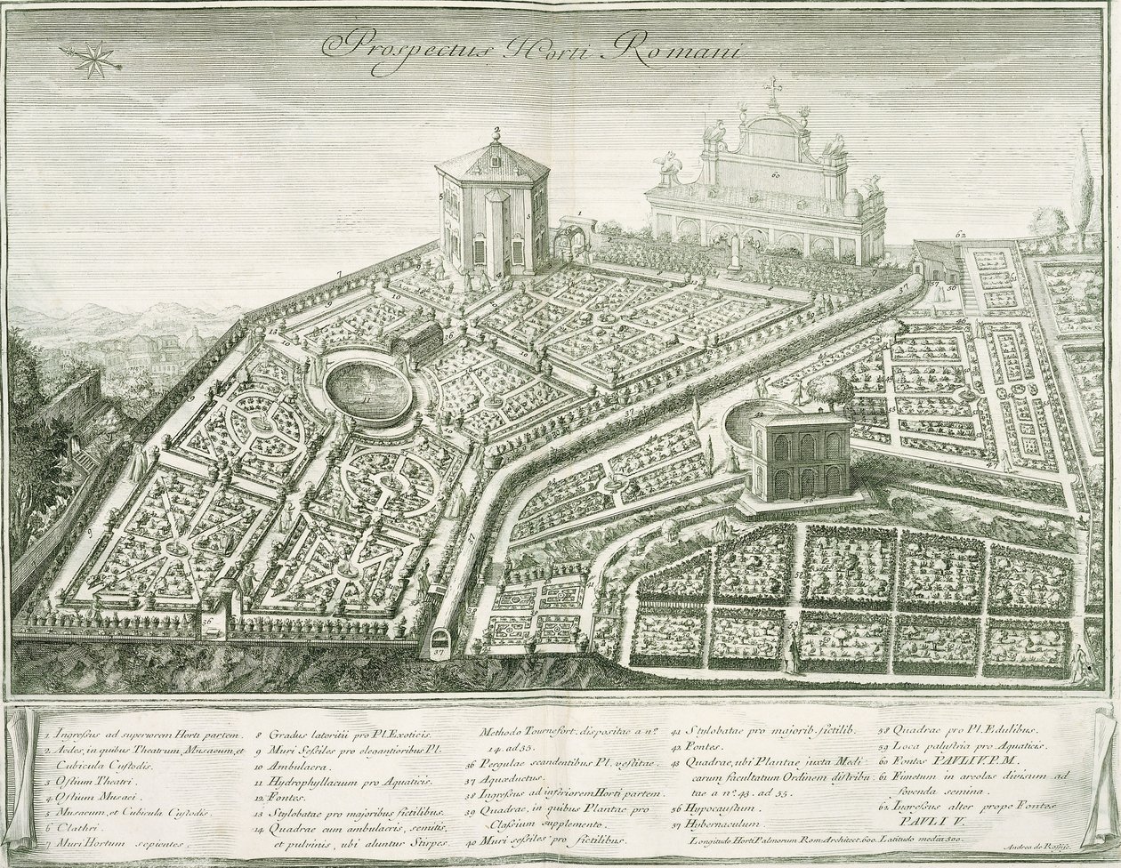 Veduta del giardino romano da Italian School