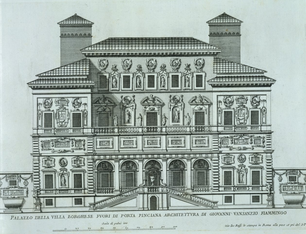 Veduta della facciata di Villa Borghese, Roma da Italian School