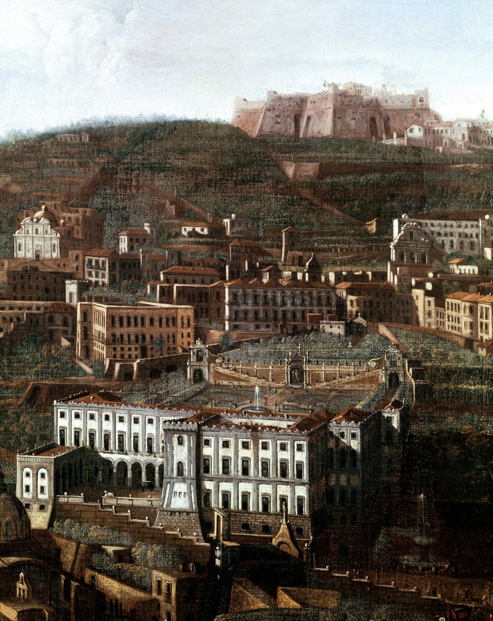 Veduta del vecchio tribunale trasformato in palazzo con giardini pensili a Napoli da Italian School