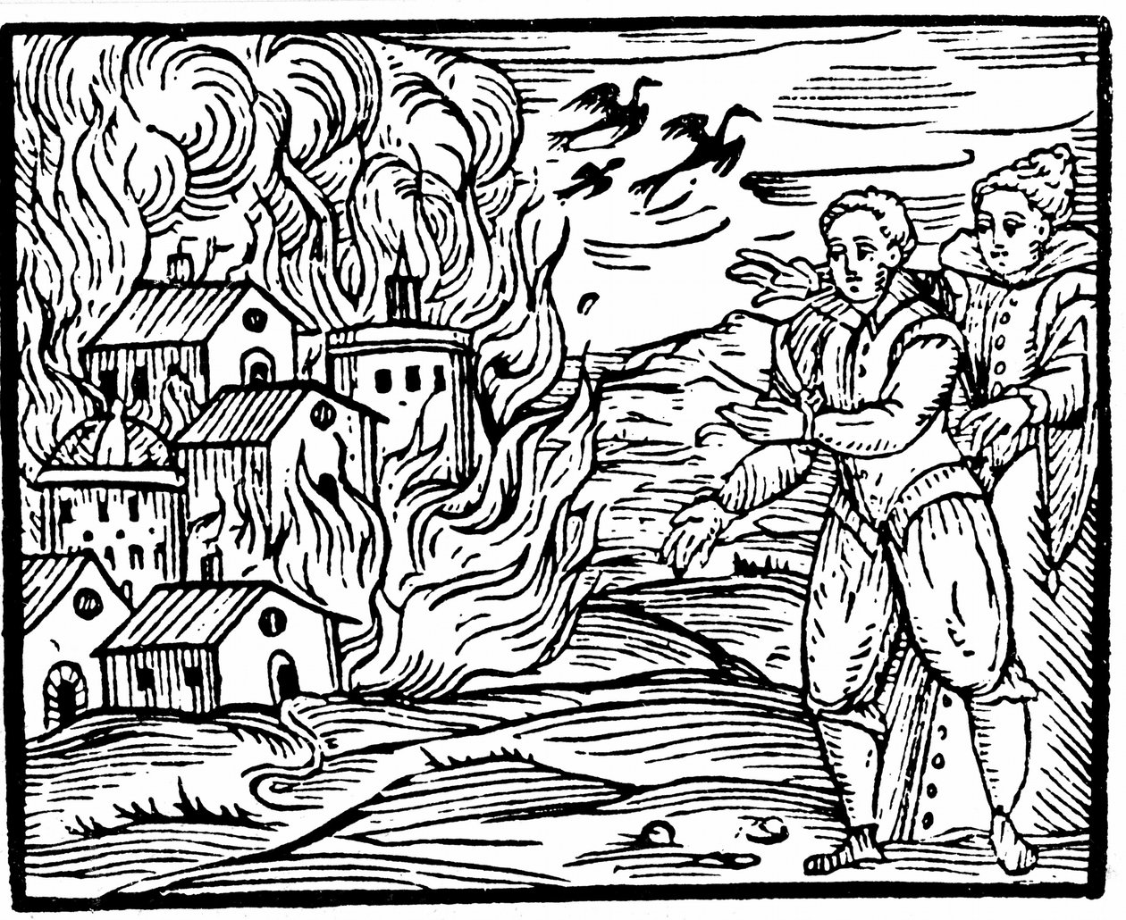 Streghe che distruggono una casa con il fuoco, Svevia nel 1533, illustrazione dal Compendium Maleficarum di Francesco Maria Guazzo, 1608 da Italian School