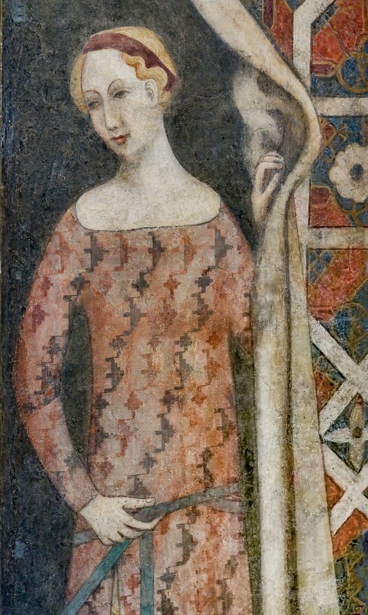 Donna che disegna un drappo a motivi geometrici, inizio XV secolo (affresco) da Italian School