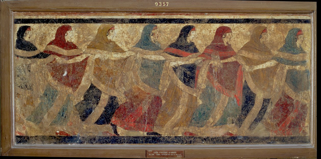 Donne che eseguono la danza cerimoniale funeraria, da Ruvo, IV secolo a.C. da Italian School