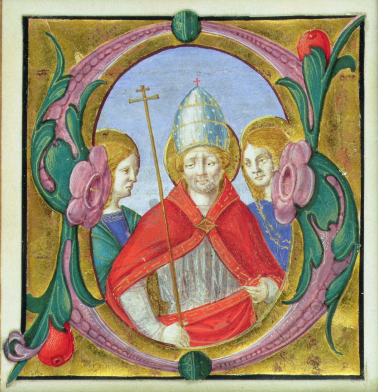 Iniziale istoriate S raffigurante San Gregorio e due santi da Italian School Italian School