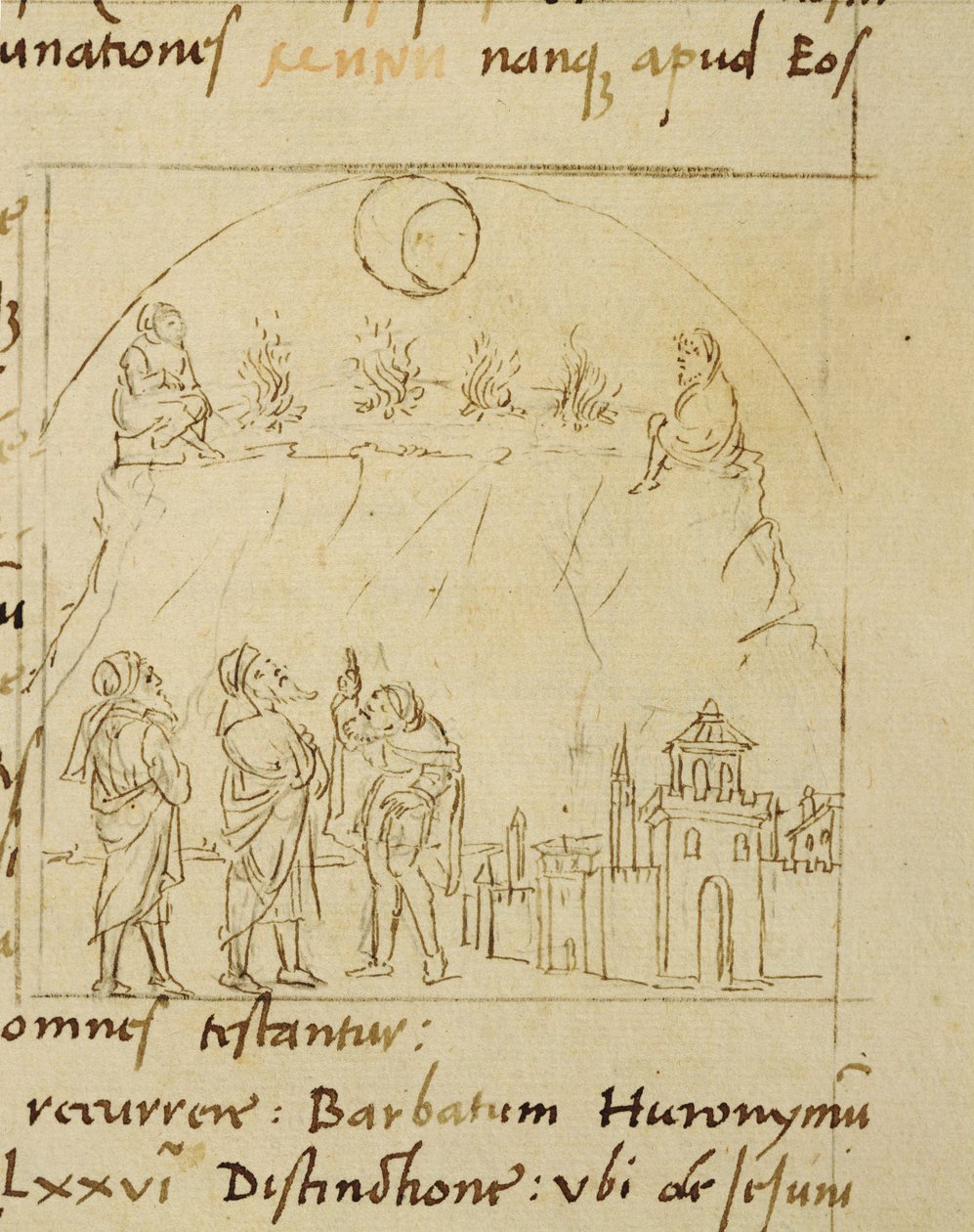 Ms.LAT.446 fol.2v I saggi studiano il movimento delle stelle per determinare la data esatta della Pasqua, da Ortopascha del Pellegrino Prisciano da Italian School Italian School