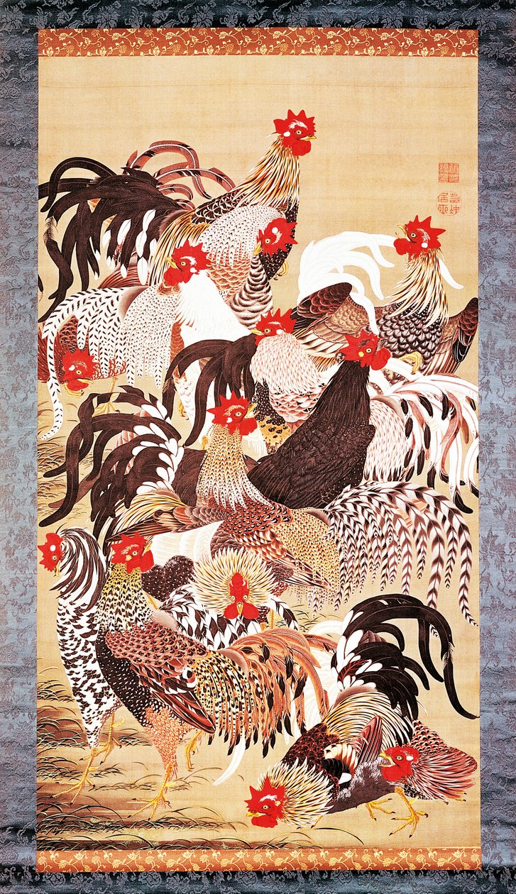 Tredici galli, da Doshoku Sai-e (Regno colorato degli esseri viventi) Periodo Edo. 1757-66 circa (colore su seta) da Ito Jakuchu