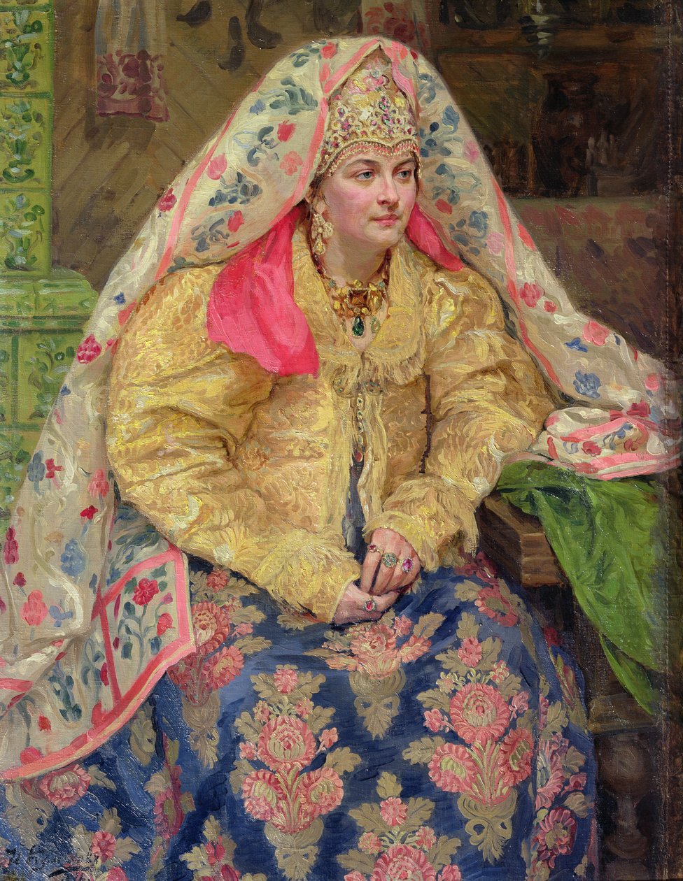 Donna in abito russo antico, 1916 da Ivan Semyonovich Kulikov