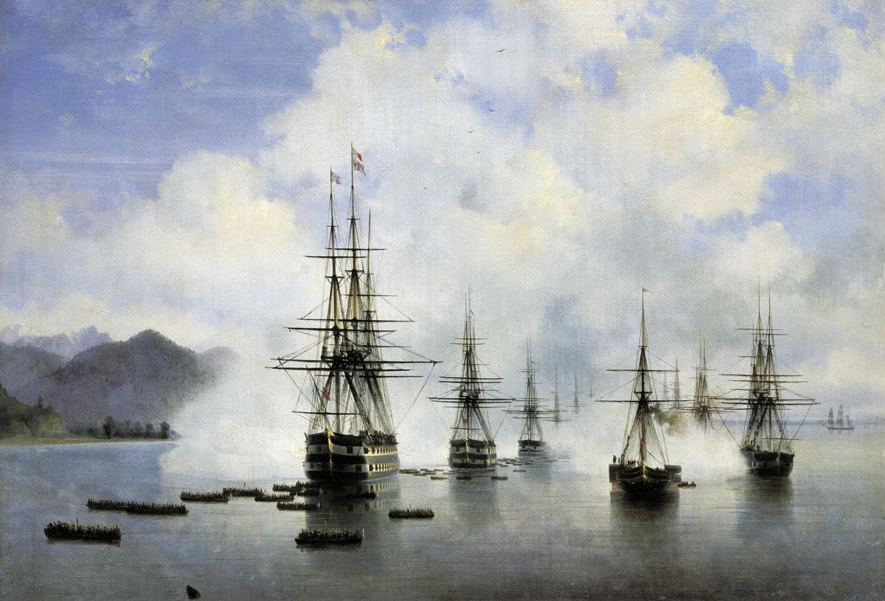 Russo: "Lo sbarco di N. N. Raevskyi a Subashi" Lo sbarco di N. N. Raevskyi a Subashi da Ivan Aivazovsky