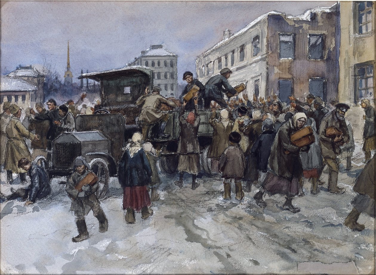 Operai affamati a Pietrogrado che rubano un camion militare di pane di Vladimirov, Ivan Alexeyevich da Ivan Alexeyevich Vladimirov