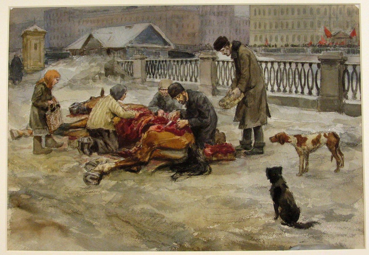 Petrograd nel 1918 dalla serie di acquerelli Rivoluzione russa, 1918 da Ivan Alexeyevich Vladimirov