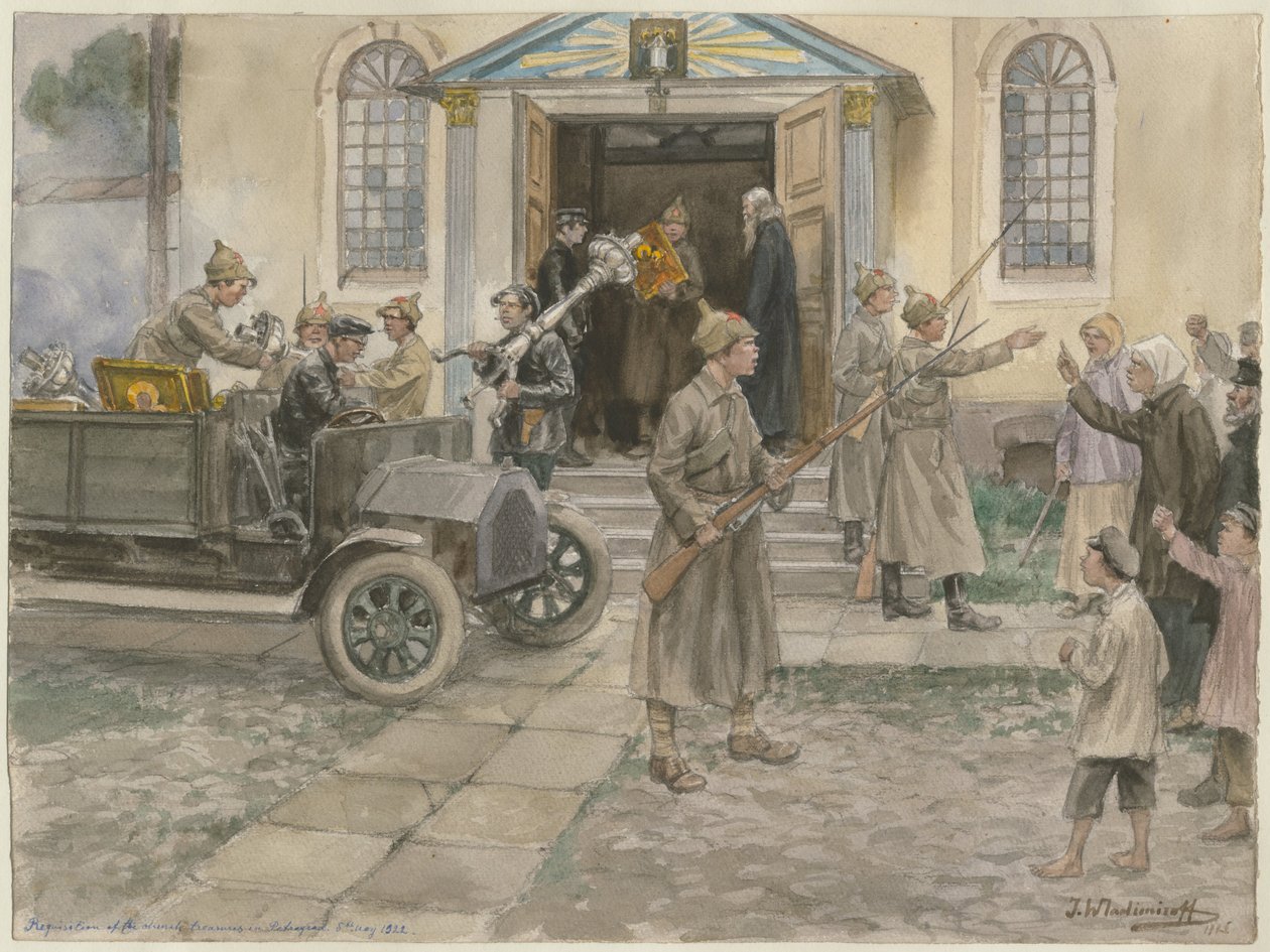 Requisizione dei tesori della chiesa a Pietrogrado 5 maggio 1922 dalla serie di acquerelli Russia da Ivan Alexeyevich Vladimirov