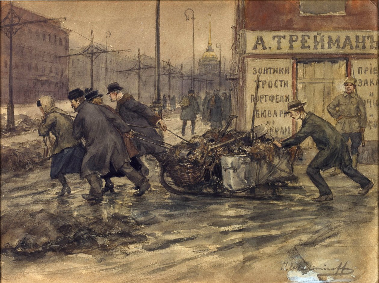 Ricchi mercanti e nobili russi intenti a rimuovere rifiuti dai cortili da Ivan Alexeyevich Vladimirov