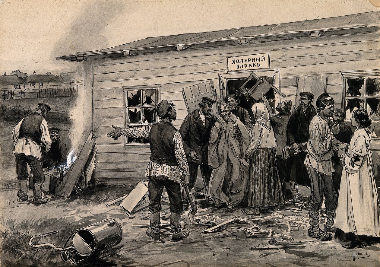 Scena in un ospedale per colera dalla serie di acquerelli Rivoluzione russa, c. 1920 da Ivan Alexeyevich Vladimirov