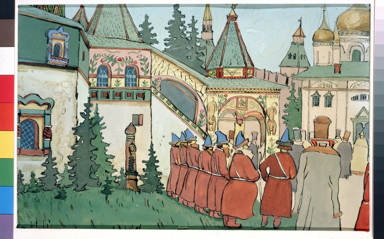 Bozzetto per la pièce teatrale Finist il falco ispirata alla fiaba russa La piuma di Finist il fiero falco da Ivan Yakovlevich Bilibin