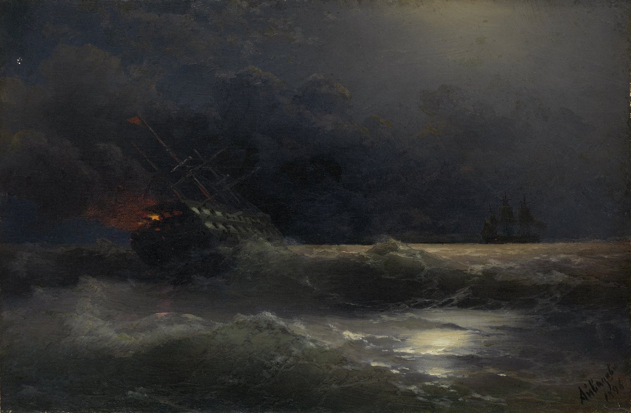 Nave in fiamme, un episodio della guerra russo-turca, 1896 da Ivan Konstantinovich Aivazovsky