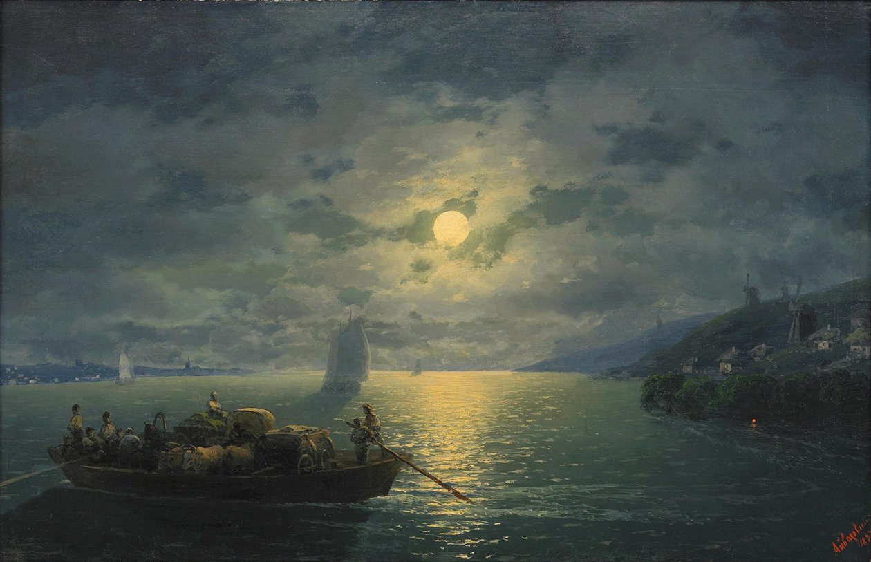 Attraversamento del fiume Dnepr in una notte di luna, 1897 da Ivan Konstantinovich Aivazovsky