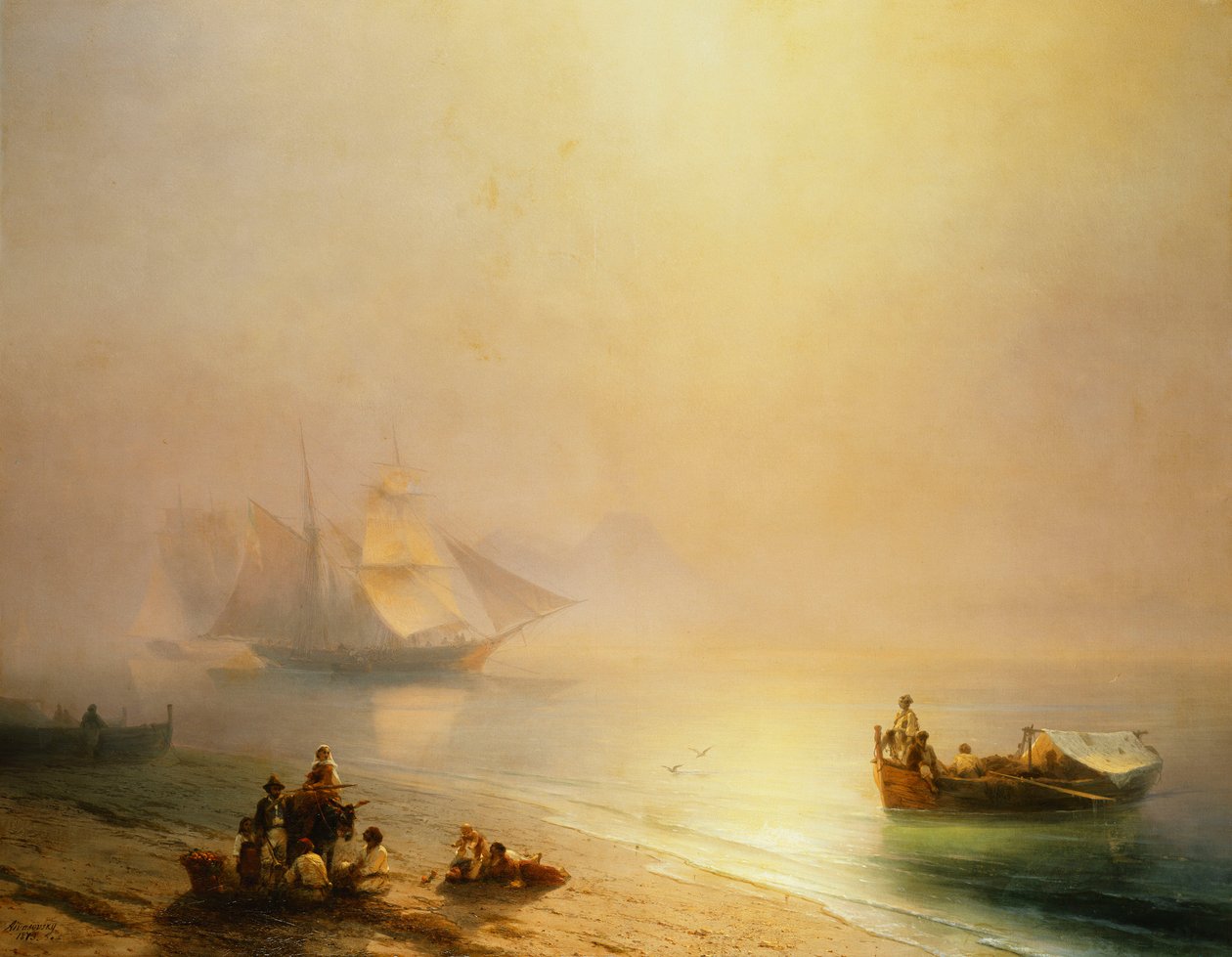 Pescatori sulla spiaggia, la baia di Napoli, 1873 da Ivan Konstantinovich Aivazovsky
