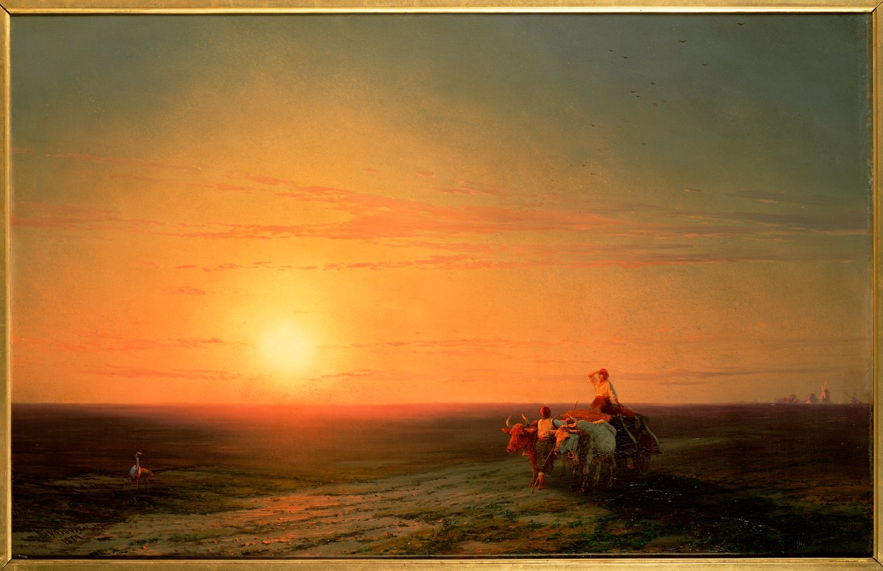 Contadini che tornano dai campi al tramonto, XIX secolo da Ivan Konstantinovich Aivazovsky