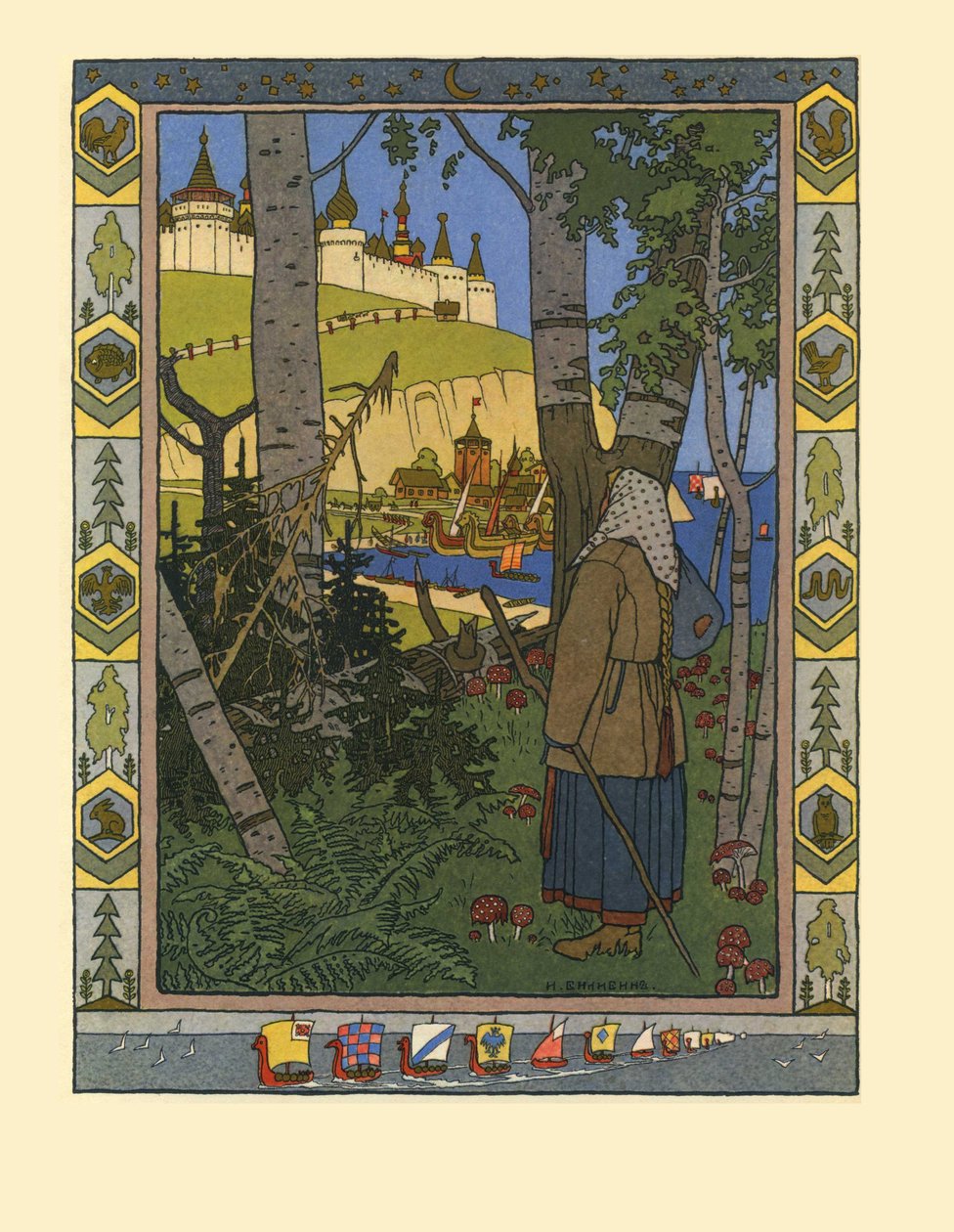 Illustrazione per la fiaba La piuma di Finist il Falco da Ivan Yakovlevich Bilibin