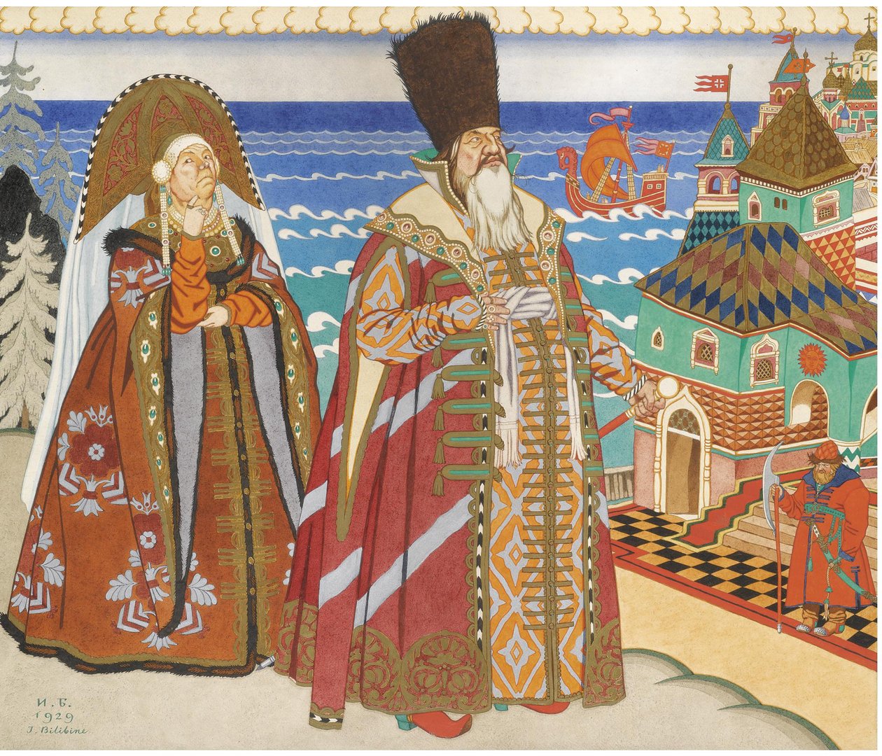 Illustrazione per la fiaba dello Zar Saltan di A. Pushkin da Ivan Yakovlevich Bilibin
