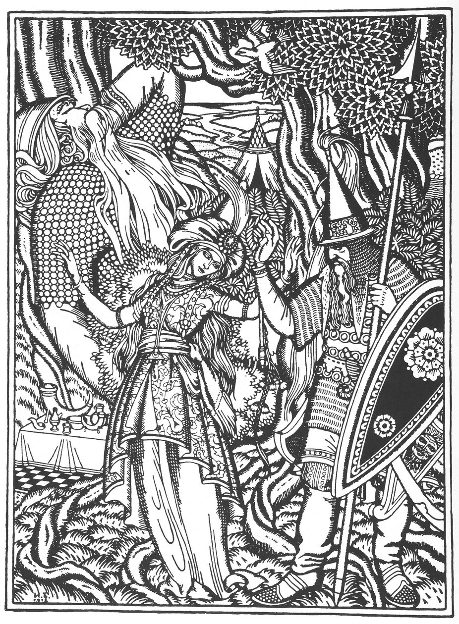 Ilya Muromets e la moglie di Svyatogor, 1912 da Ivan Yakovlevich Bilibin