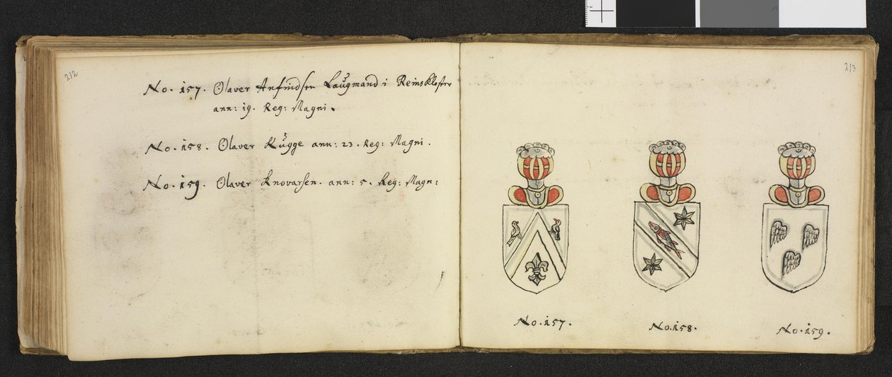 Illustrazione tratta da un archivio privato nella Biblioteca Nazionale intitolata Insignia quædam virorum illustrium in Norvegia quodam habitantium di Iver Nielssøn Hirtzholm da Iver Hirtzholm