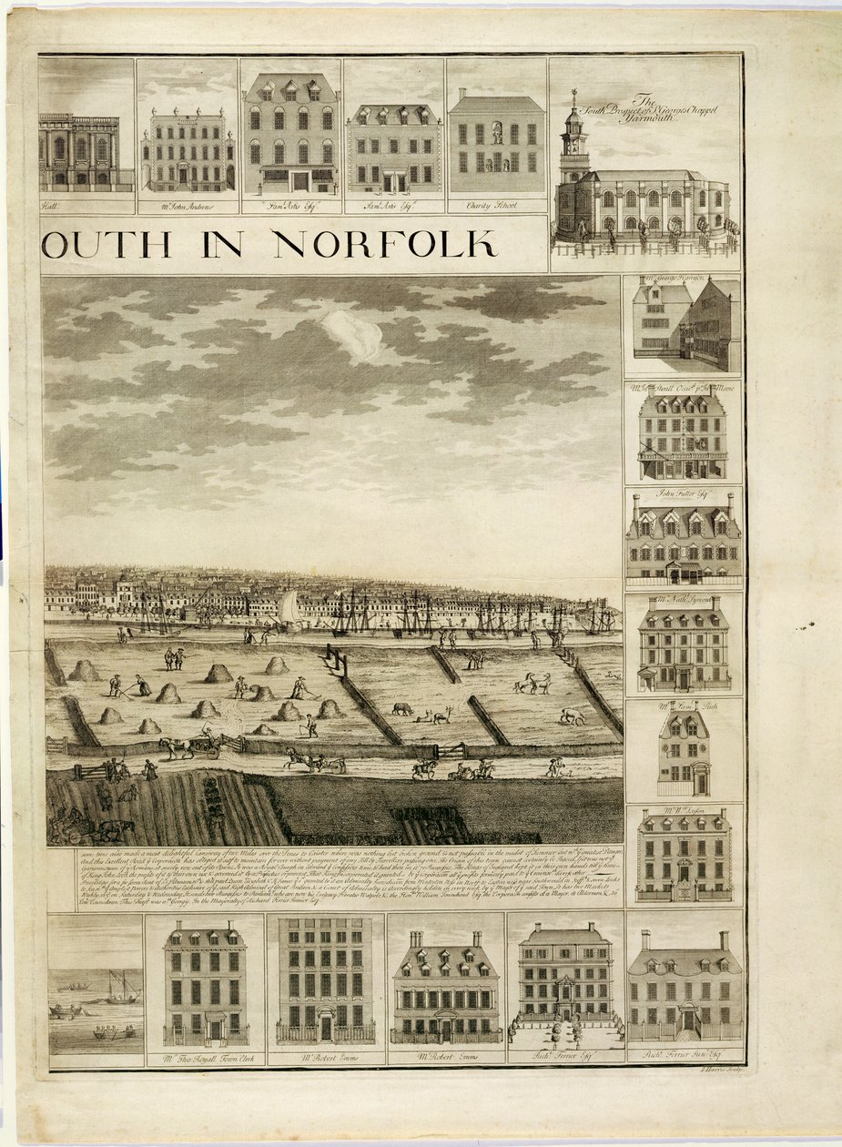 La Prospettiva Ovest della Città di Great Yarmouth nel Norfolk, inciso da John Harris da J. Corbridge