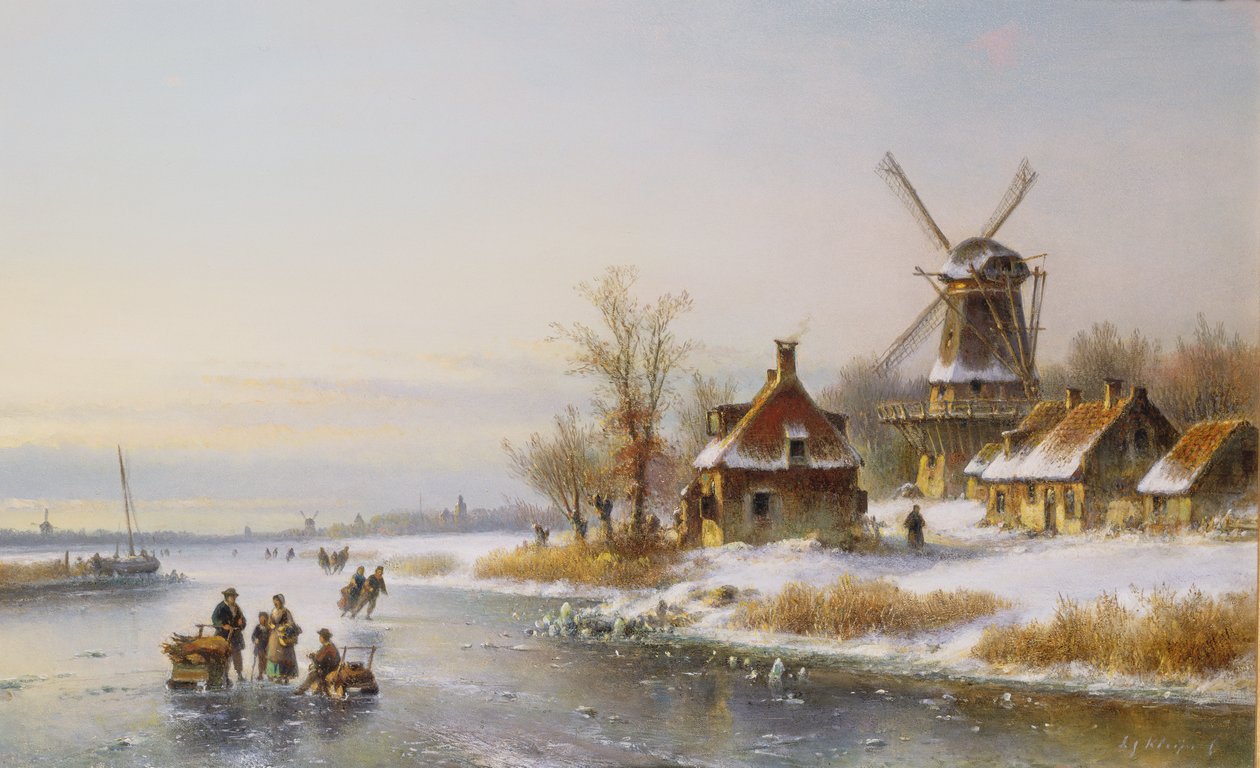 Paesaggio invernale con mulino a vento, XIX secolo da Lodewijk Johannes Kleyn