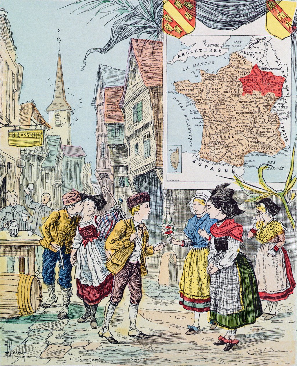 Alsazia-Lorena, illustrazione per Le Tour de France di Marie de Grandmaison, 1893 da J. Maurel