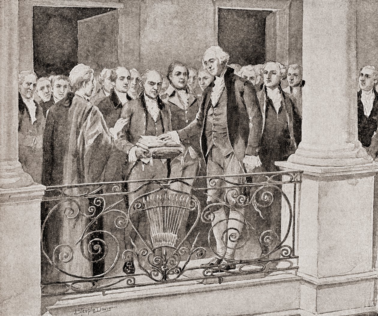 La prima inaugurazione di George Washington, 30 aprile 1789, da La Storia del Nostro Paese, pubblicato nel 1905 da J. Steeple Davis