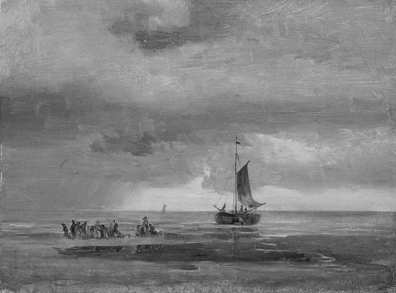 Spiaggia piatta al tramonto da Johan Christian Dahl