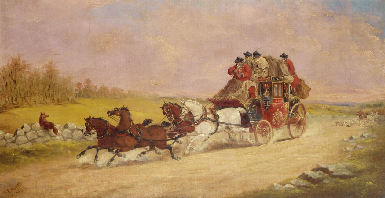 La carrozza della posta reale tra la volpe e la caccia, 1881 da J.C. Maggs