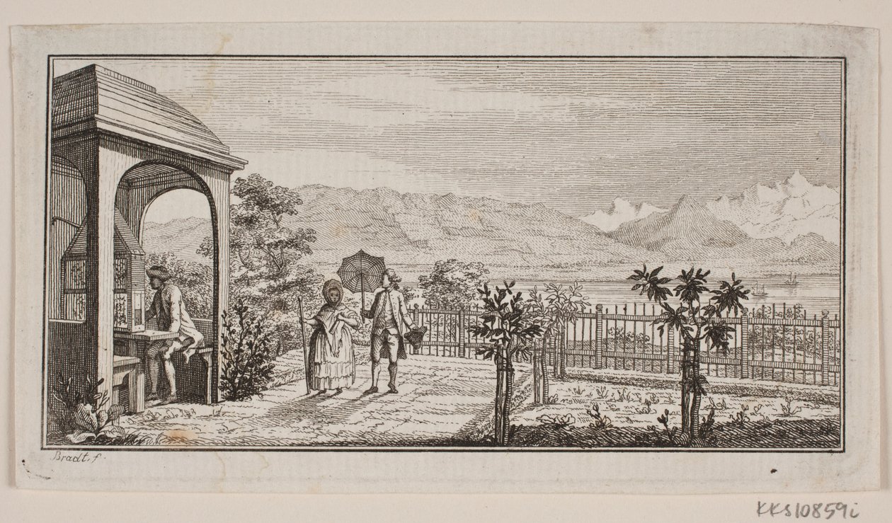 Una terrazza da giardino a Genthod con una coppia che passeggia da J.F. Clemens