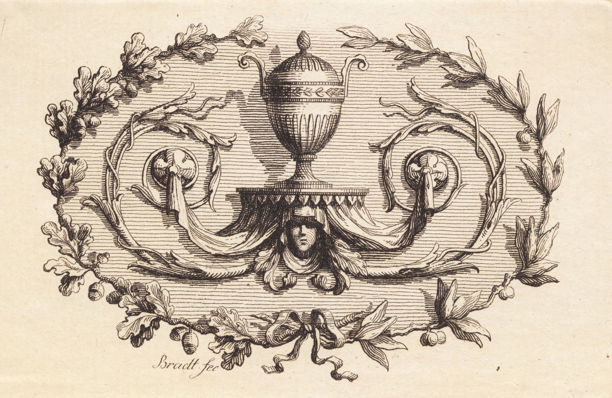 Un vaso a due manici circondato da fogliame da J.F. Clemens
