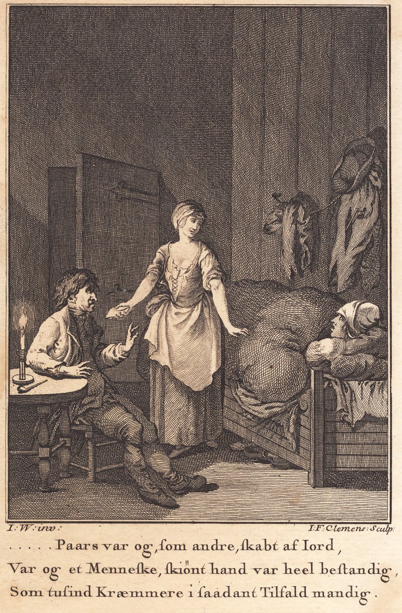 Marthe la cuoca entra nella stanza di Peder Paars e Per Ruus da J.F. Clemens