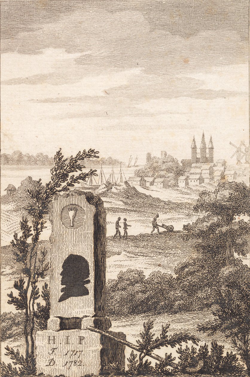 Monumento commemorativo per Hans Jakob Paludan. Frontespizio per "Descrizione della città di Kalundborg" da J.F. Clemens
