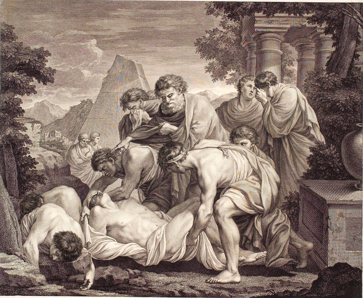 Tobia fa seppellire i morti durante la peste da J.F. Clemens