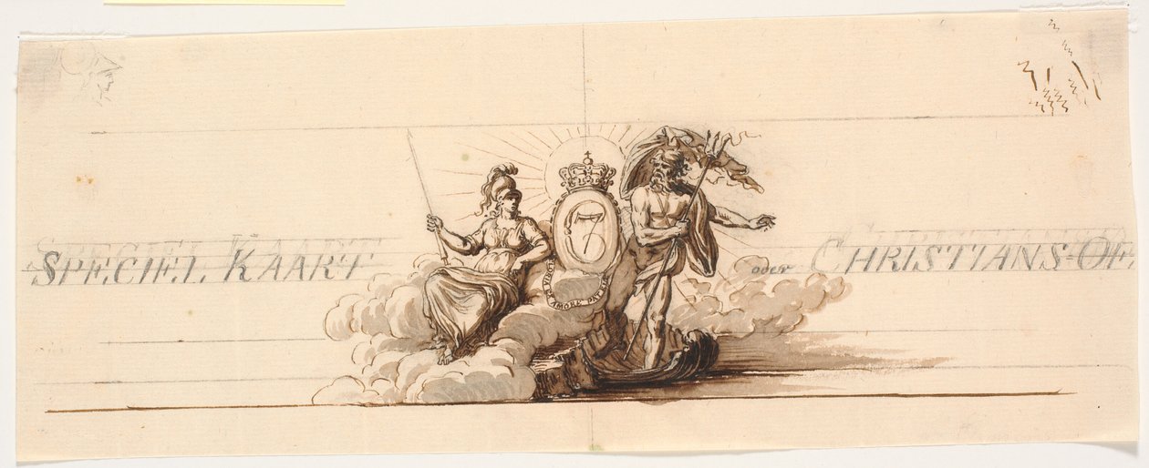 Bozza per vignetta del titolo e prospetto per mappa di Christiansø da J.F. Clemens
