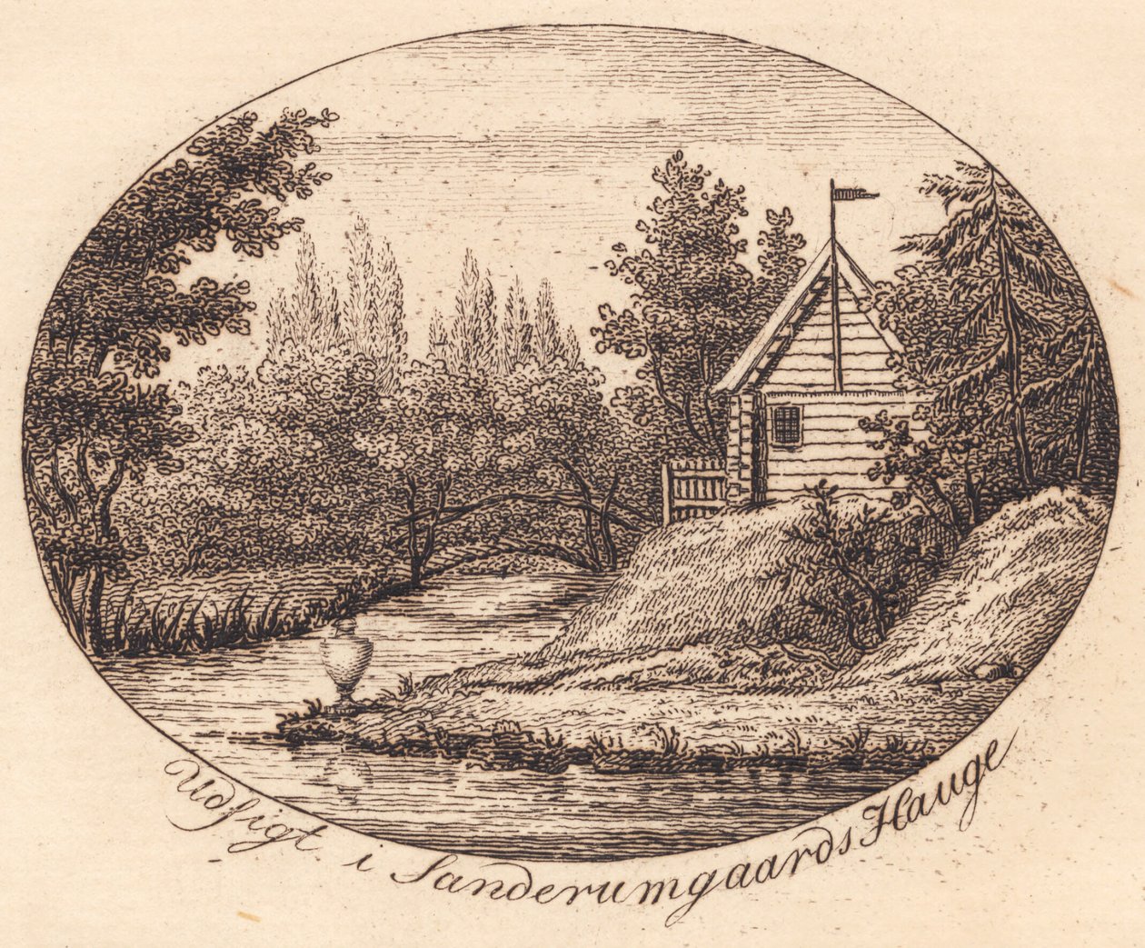 Vignetta. Vista nel giardino di Sanderumgaard da J.F. Clemens