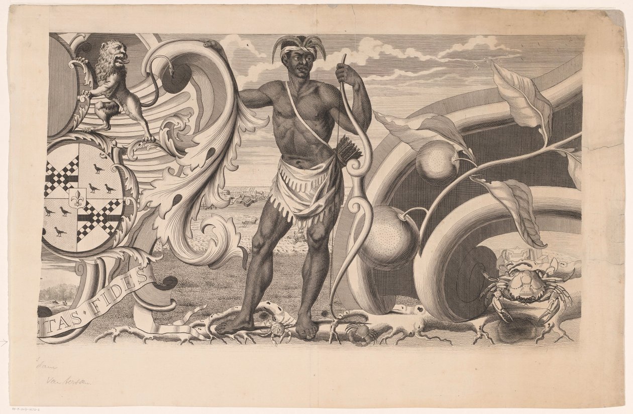 Parte del bordo di una mappa del Suriname (parte destra) da J.G. de la Croix