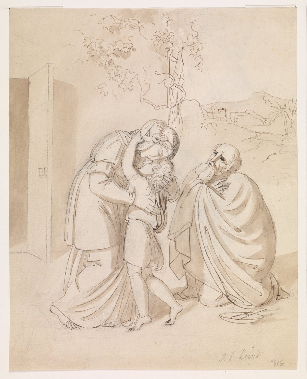 Sara saluta Isacco, Abramo in ginocchio da J.L. Lund