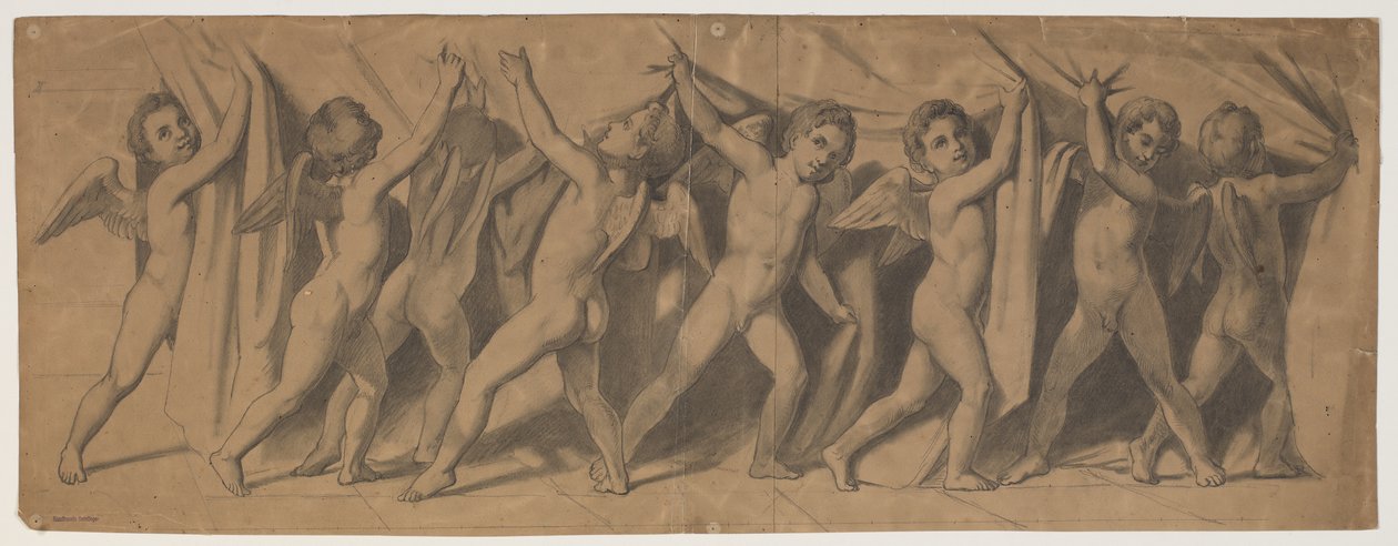Bozzetto per il sipario del Teatro Reale; putti che tirano il sipario di lato da J.L. Lund