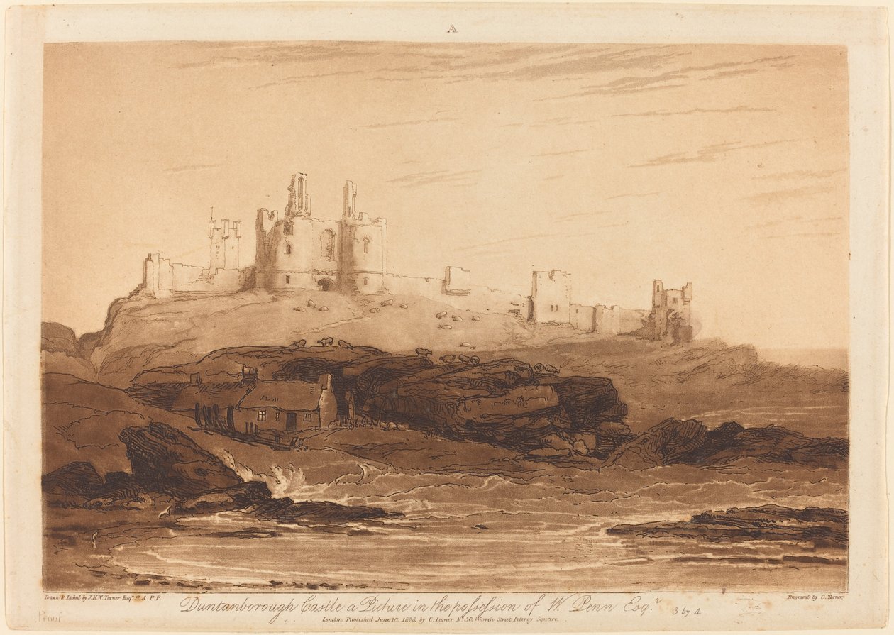 Castello di Dunstanborough, pubblicato 1808 da Joseph Mallord William Turner