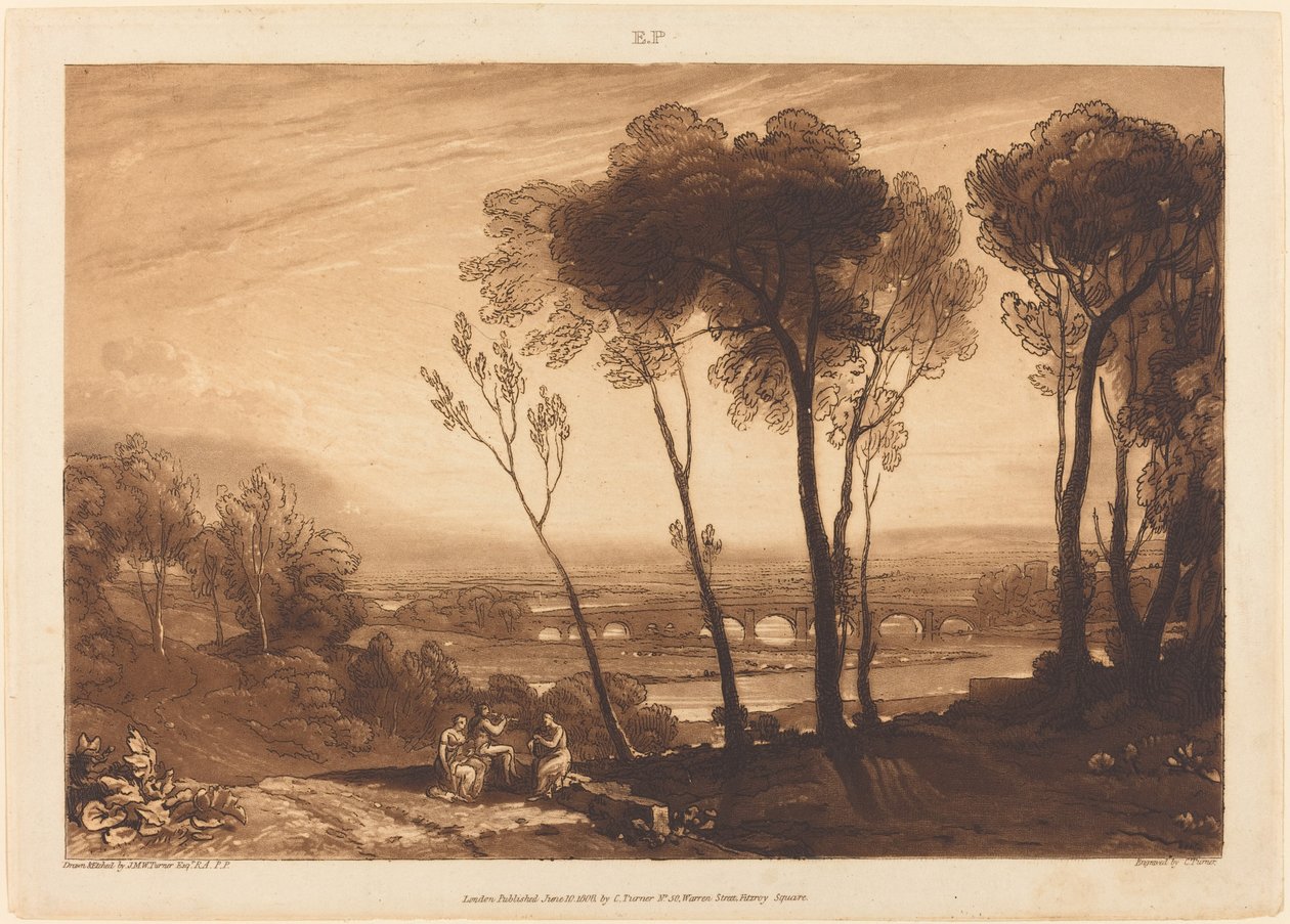 Il ponte in media distanza, pubblicato 1808 da Joseph Mallord William Turner
